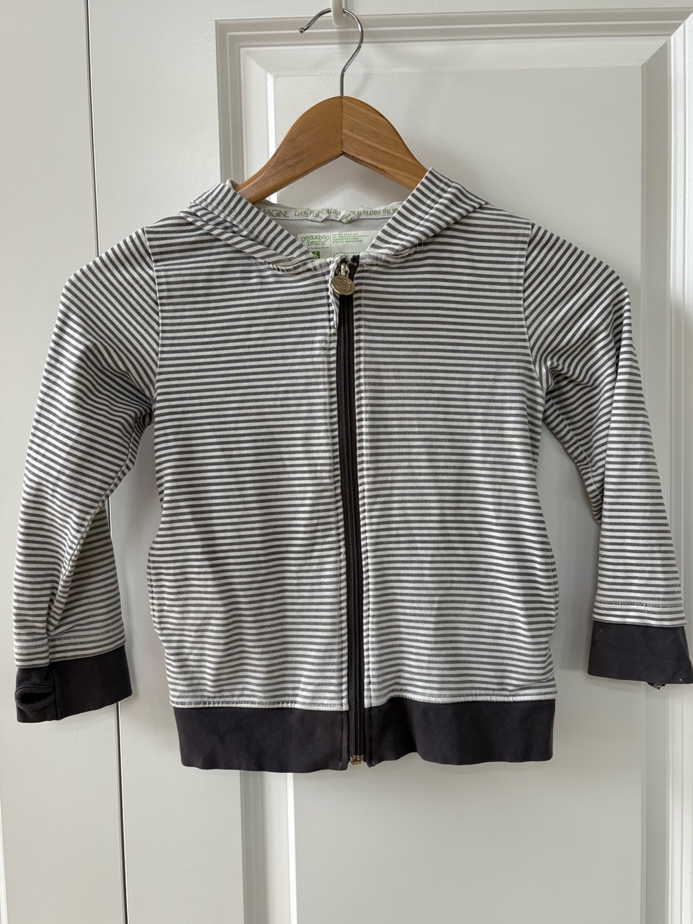 Peekaboo Beans Striped Gray & Charcoal Thumbhole Zip Up Hoody